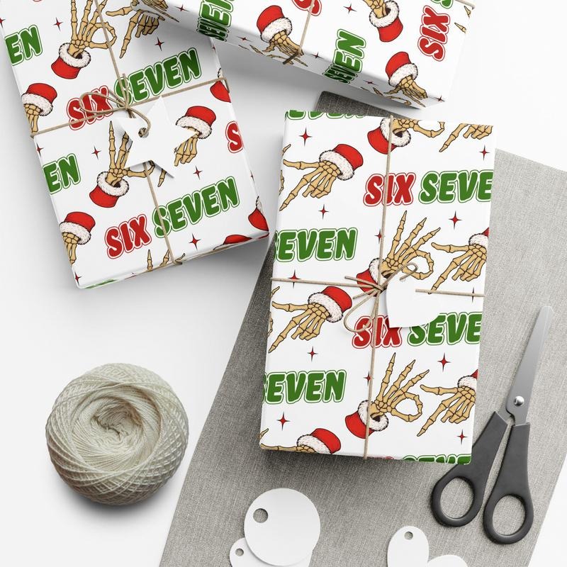 Six Seven Skeleton Hand Christmas Wrapping Paper, Unique Gift Wrap Papers, Funny Holiday Gift Wrap Roll, Festive Xmas...