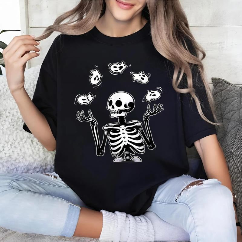 Skeleton Juggling Ghosts Funny Halloween Costume T-Shirt, Unisex Casual Top Hoodie, Sweatshirt | PodTeesHub.com