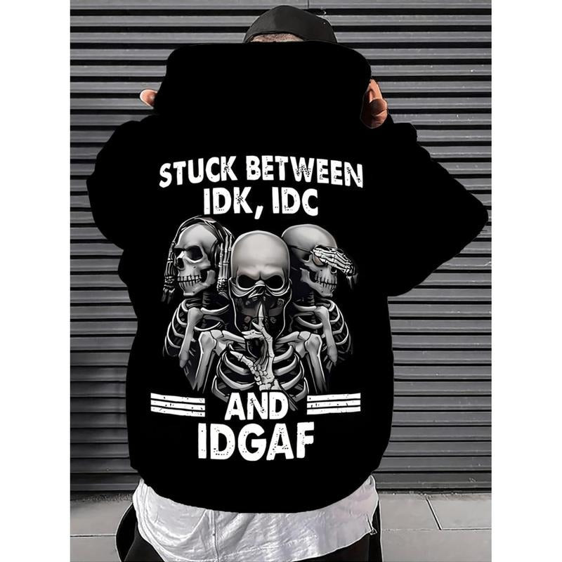 Skeleton Print Men's Hoodie for Spring and Fall Comfortable Loose Fit Machine Washable Polyester Casual Wear T-Shirts,...