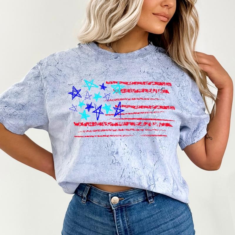 Sketched Flag, Fourth of July, America, Patriotic, USA, Comfort Colors Color Blast T-Shirt, Women's Comfort Colors Tee...
