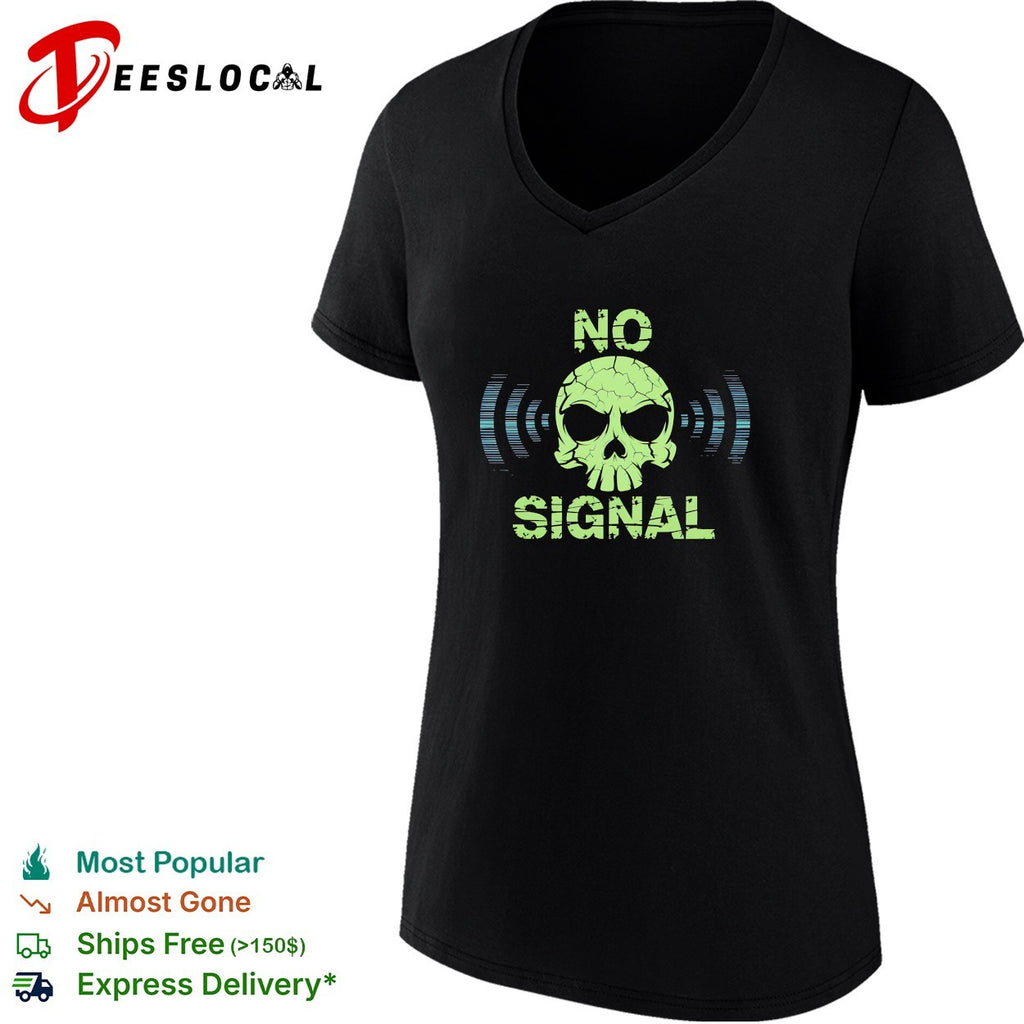 Skull no signal radio waves cracked shirt