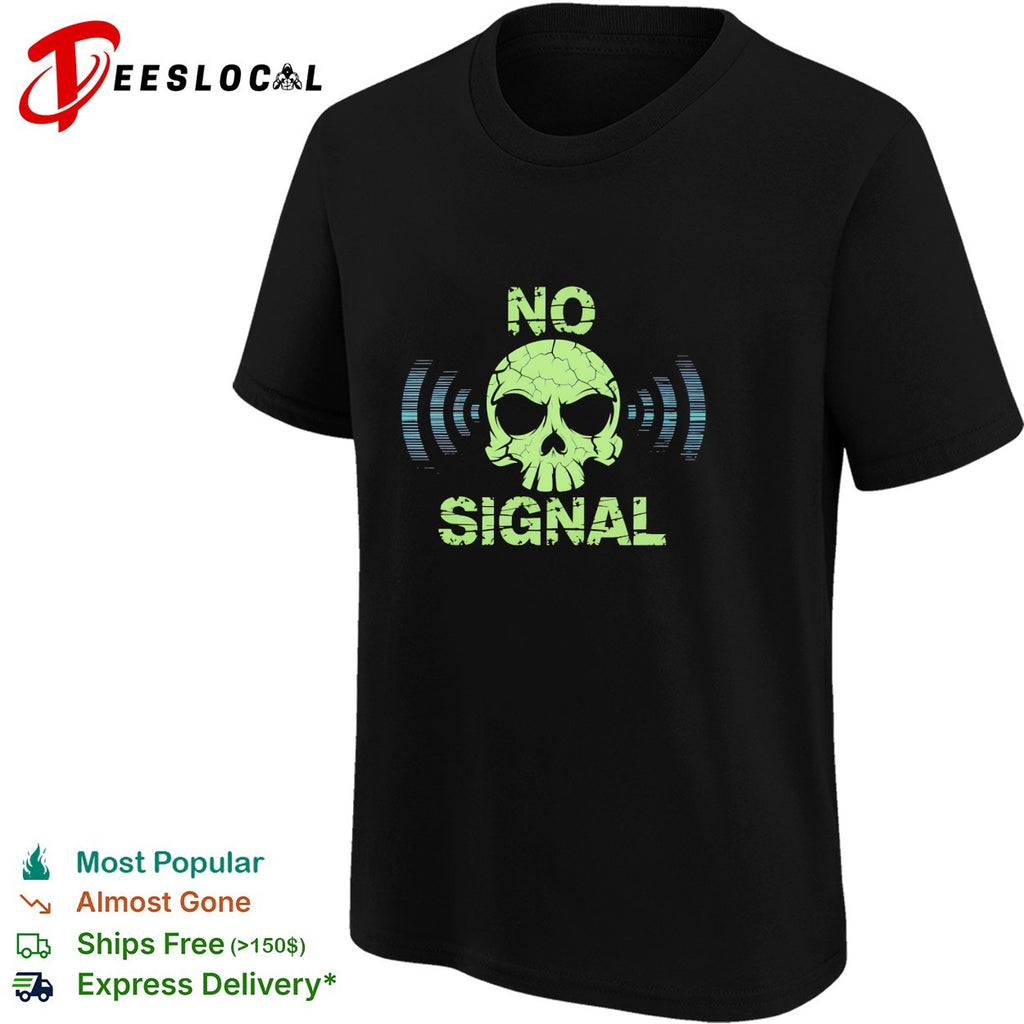 Skull no signal radio waves cracked shirt