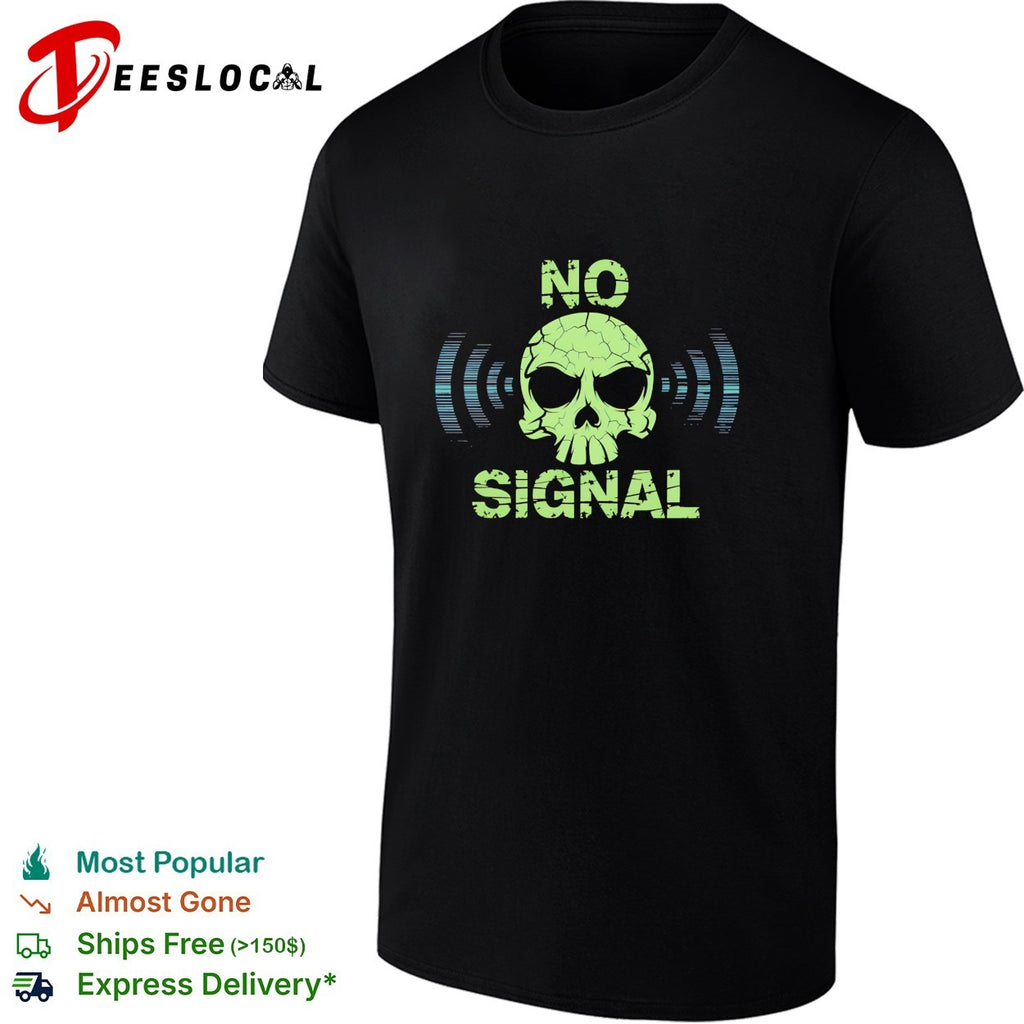Skull no signal radio waves cracked shirt