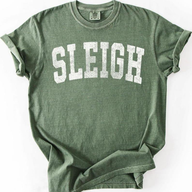 Sleigh Shirt, Funny Christmas Shirt, Vintage Distressed, Holiday TShirt, Sleigh T-Shirt, Retro Christmas Tee, Xmas T...
