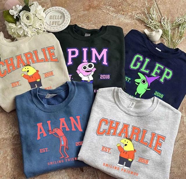 Smiling Friends Cartoon Sweatshirt, Smiling Friends Shirt, Alan Charlie Glep Pim, Gift For Her Hoodie | PodTeesHub.com