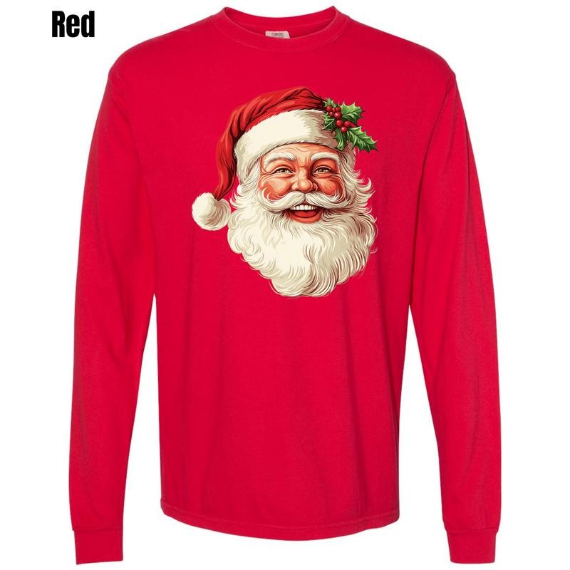Smiling Santa Face Comfort Colors Long Sleeve T-Shirt 'SBSNLB' Hoodie, Sweatshirt | PodTeesHub.com