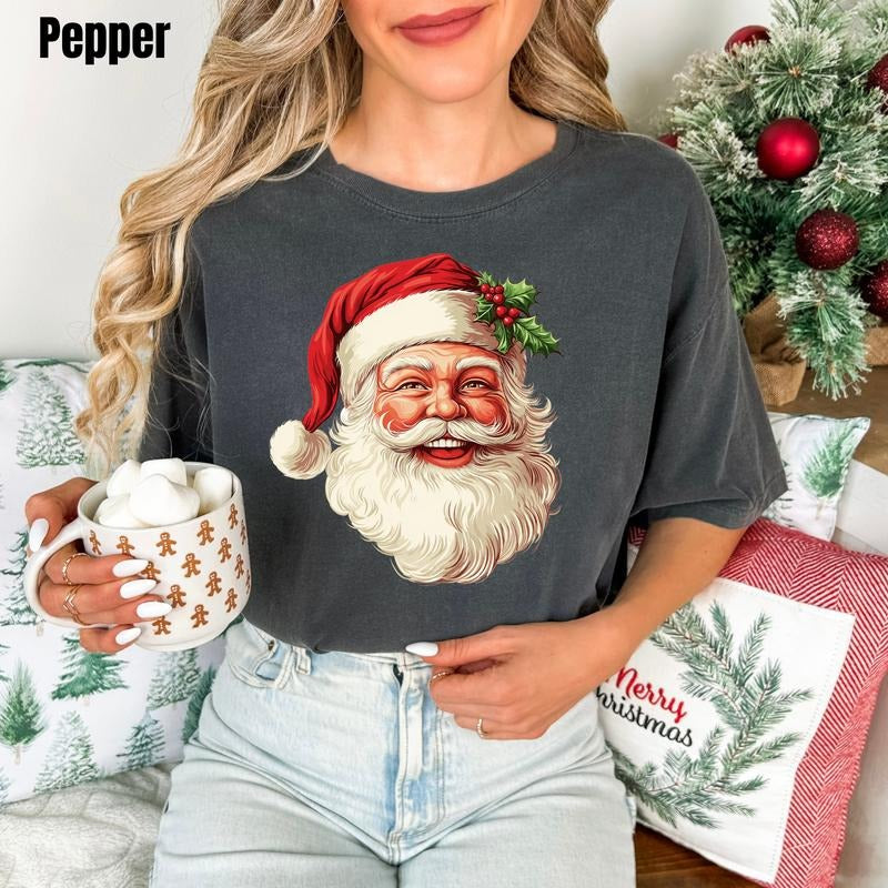 Smiling Santa Face Comfort Colors T-Shirt 'SBSNLB' Hoodie, Sweatshirt | PodTeesHub.com