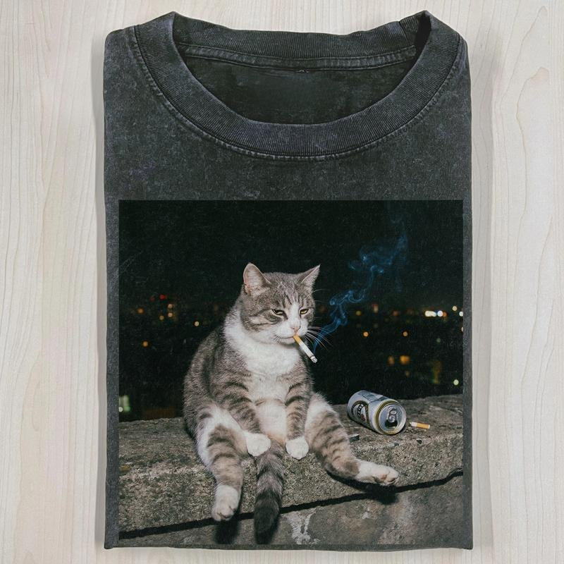 Smoking Cat T-shirt, Funny Bad Habit Kitty Tee, Vintage Grunge Aesthetic Gift, Unisex Fit Design, Gift for Men,...