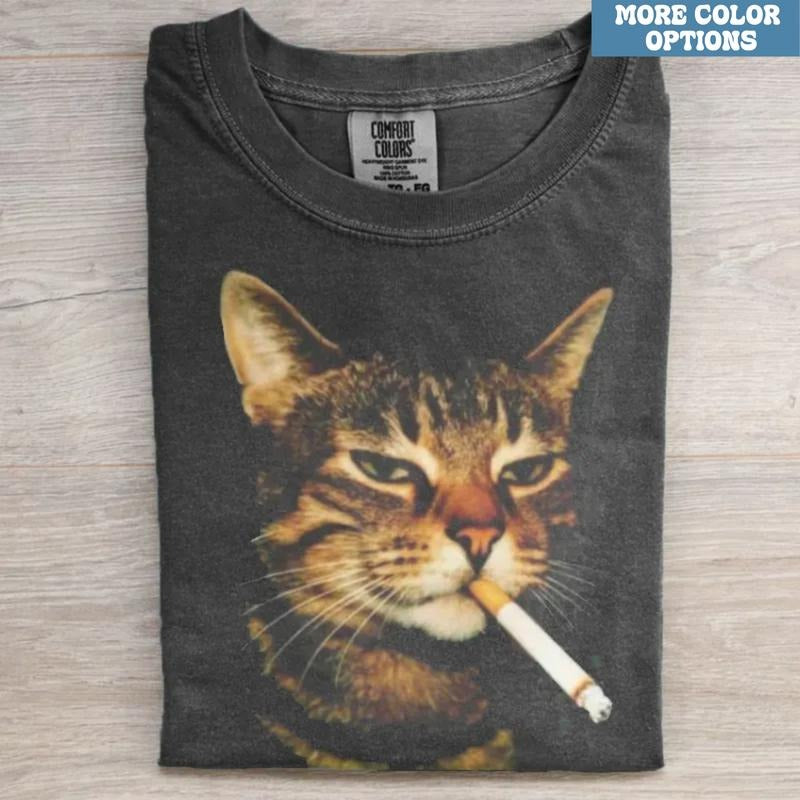 Smoking Cat Vintage 90s T-shirt, Comfort Colors Cool Cat Shirt, Fun Cat Gift Tee, Unisex, Trending Hoodie, Sweatshirt