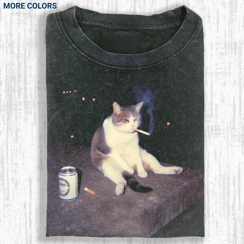 Smoky Cat Tshirt, Drink Beer Tee, Womenswear Menswear, Gift for Women & Men, Unisex Tee, All size Top, Streetwear Hoodie,...