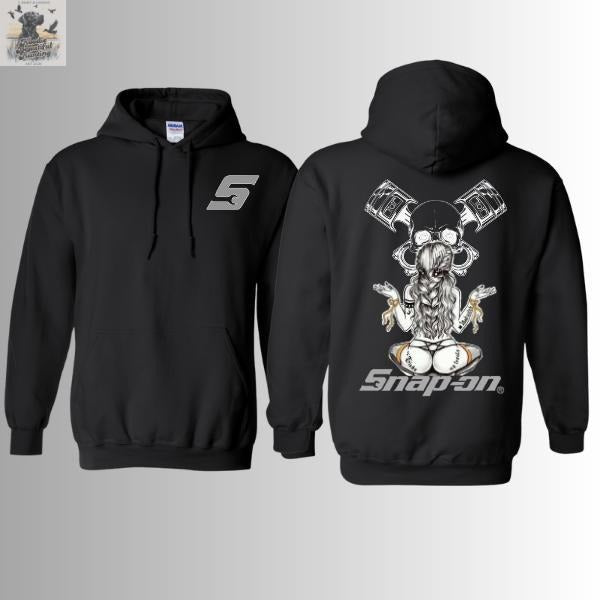 Snap-on 2025 Unique Skull and Piston Design Graphic Unisex Cotton Hoodie, Mechanical Art Outfit for Men and Women,...