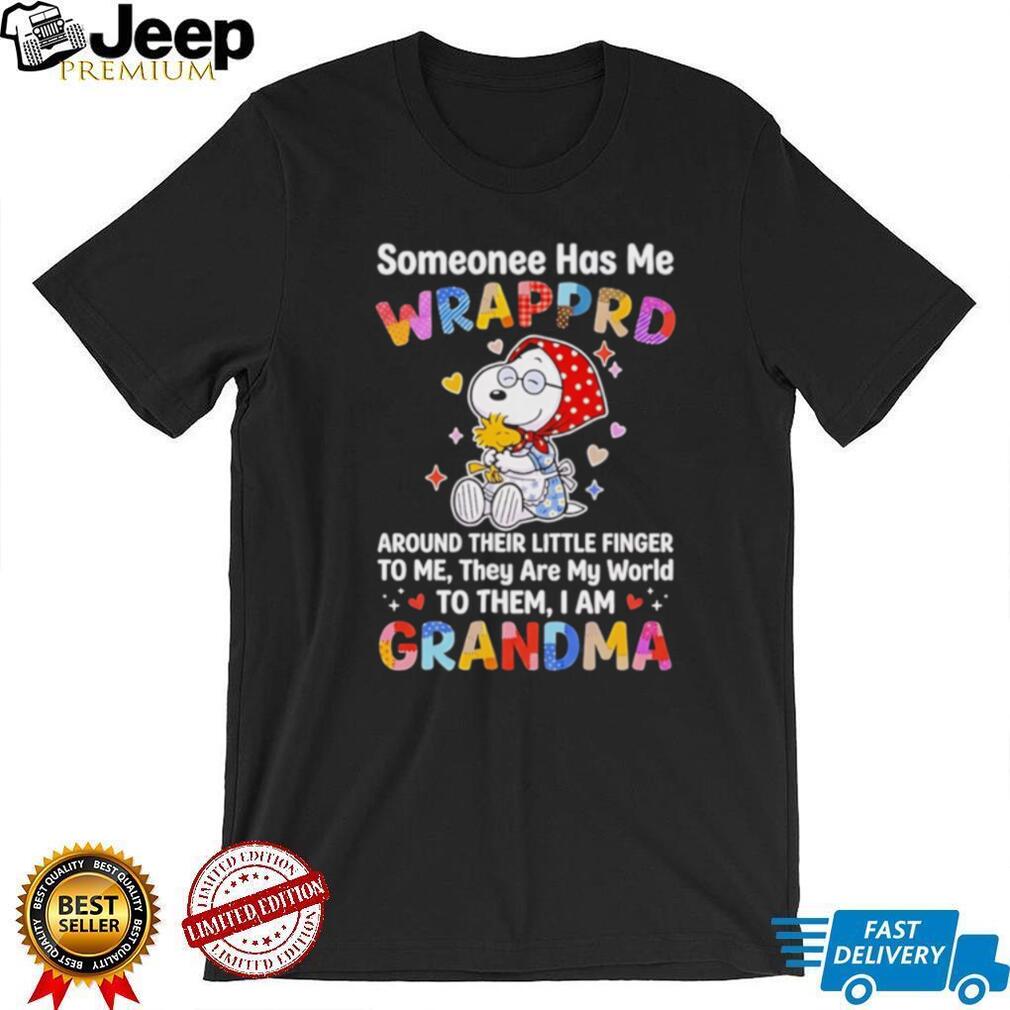Snoopy Woodstock Peanuts someonee has me wrapprd around their little finger shirt