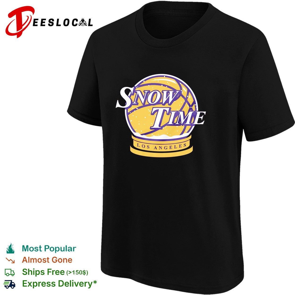 Snow Time Los Angeles Lakers basketball snow globe Showtime parody shirt