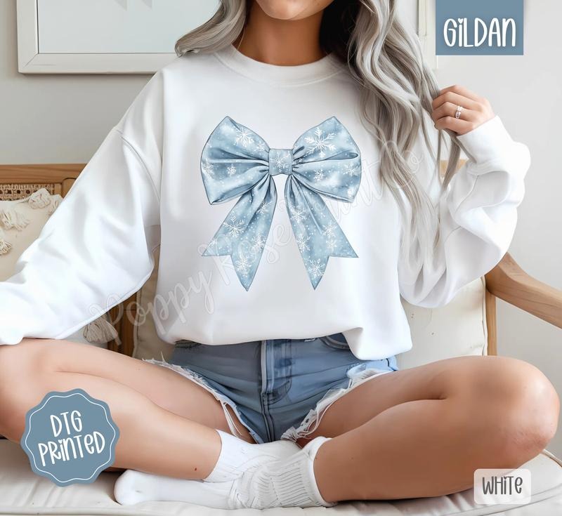 Snowflake Bow Sweatshirt, Winter Sweatshirt for Women T-Shirts, Hoodie | PodTeesHub.com