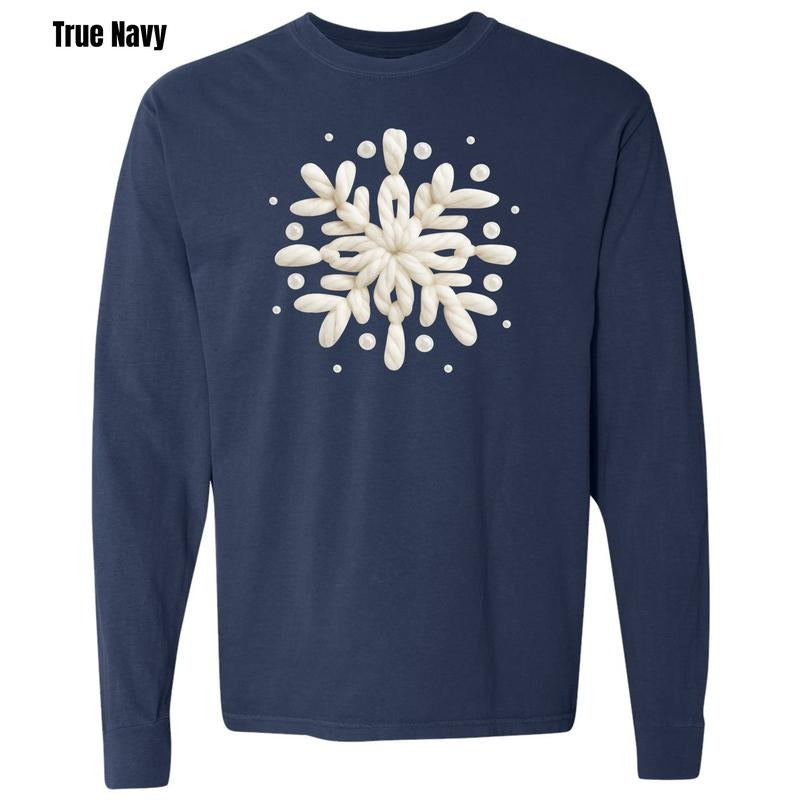 Snowflake Fake Yarn Long Sleeve Comfort Colors T-Shirt 'NLB' Hoodie, Sweatshirt | PodTeesHub.com