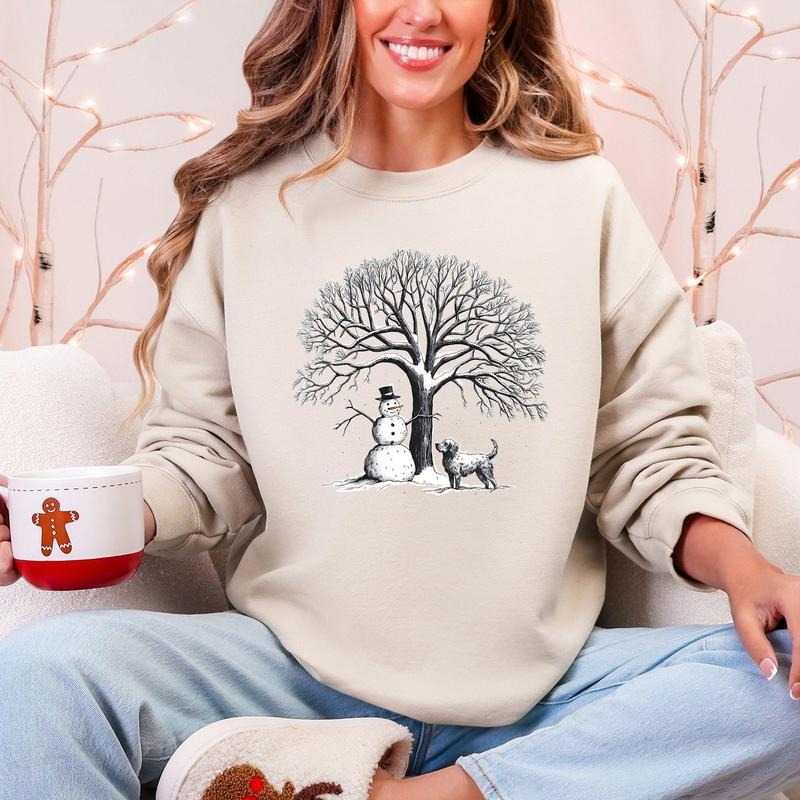 Snowman Dog, Christmas, Snow, Pets Sweatshirt, Crew Neck, Women's, Crewneck T-Shirts, Hoodie | PodTeesHub.com
