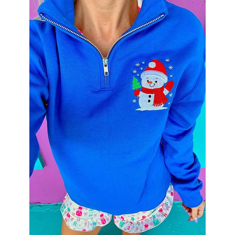 Snowman Embroidered Quarter Zip Pullover T-Shirts, Hoodie, Sweatshirt | PodTeesHub.com