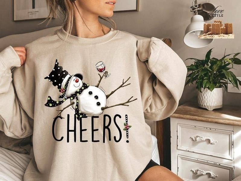 Snowman Wine Christmas Sweatshirt, Funny Christmas Shirts, Wine Holiday t-shirt, Snowman Drinking Wine Santa T-Shirt Hoodie