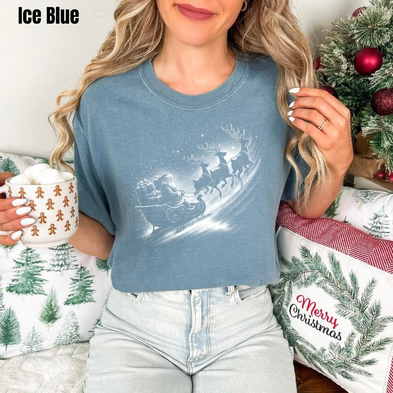 Snowy Santa's Sleigh Comfort Colors T-Shirt 'BFNLB' Hoodie, Sweatshirt | PodTeesHub.com