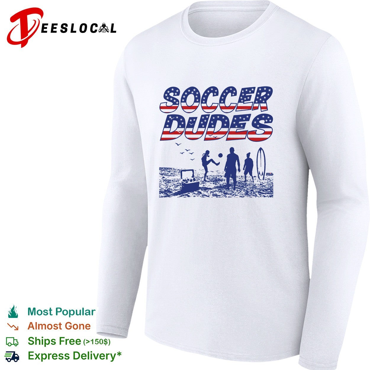 Soccer Dudes American flag beach scene shirt