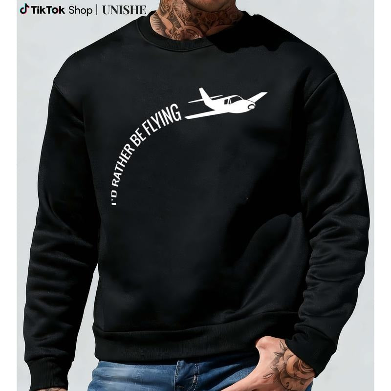 Soft Black 'I'd Rather Be a Pilot' Sweatshirt with Round Neck and Full Sleeves T-Shirts, Hoodie | PodTeesHub.com