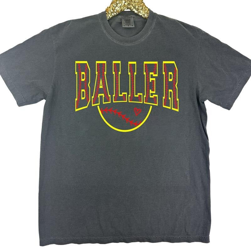 Softball BALLER Puff Print Comfort Colors T-Shirt Hoodie, Sweatshirt | PodTeesHub.com