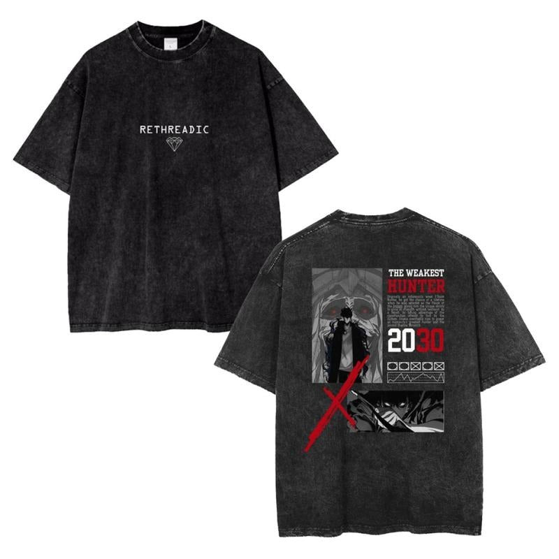 Solo Leveling Acid-Washed Unisex T-Shirt, Streetwear & Gym Style, Anime, RETHREADIC, Shadow Monarch, Laid-Back Vibe,...