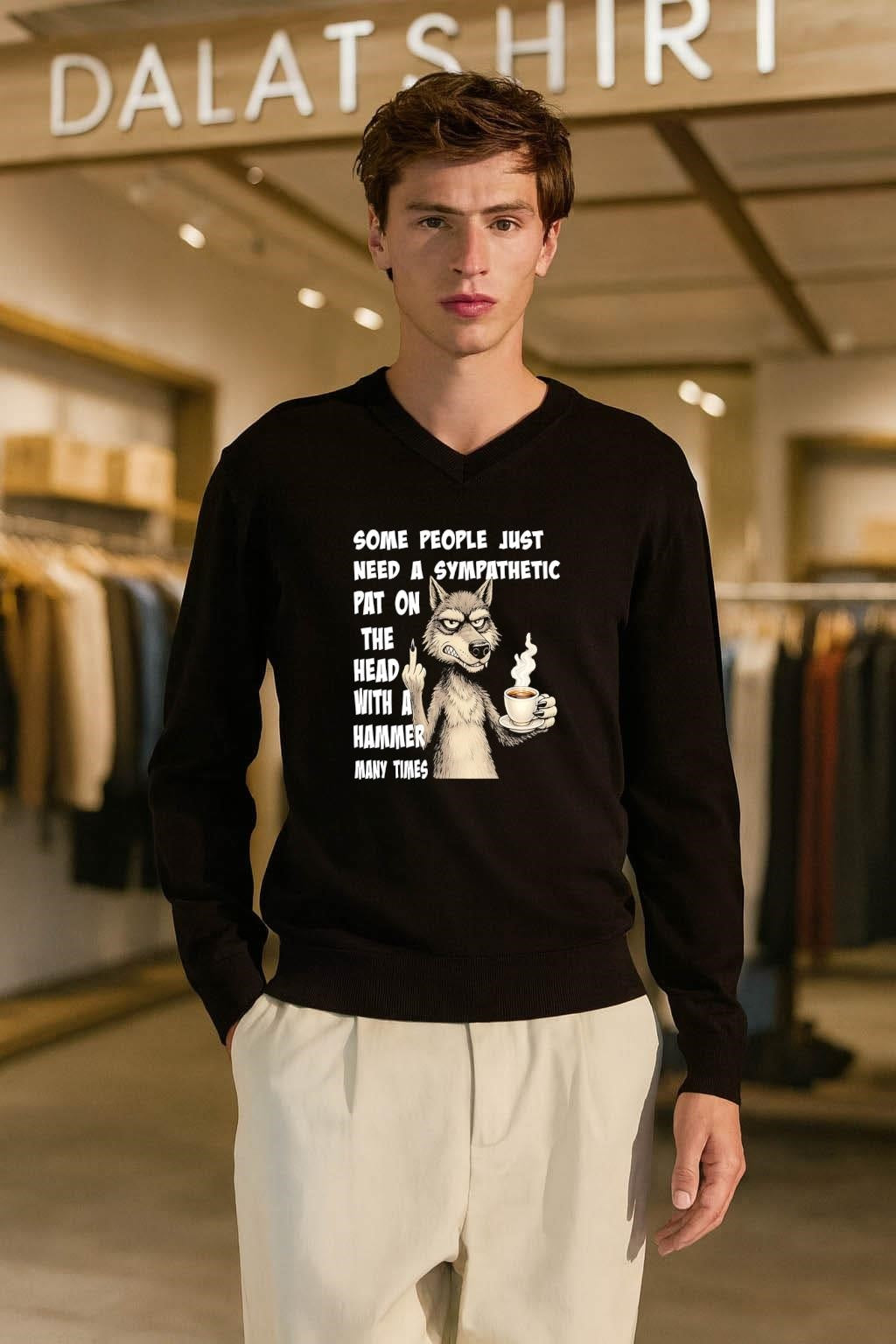 Some people just need a sympathetic pat on the head with a hammer many times Wolf Coffee shirt