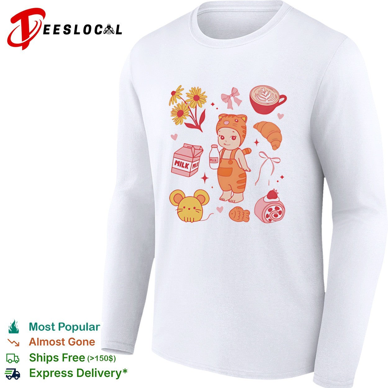 Sonny Angel Tiger Milk and Flowers Latte Croissant Mouse Strawberry Roll shirt