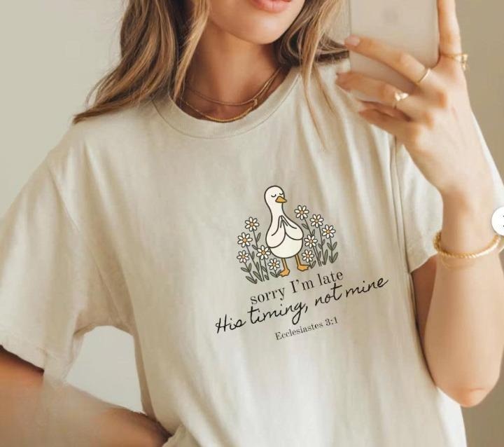 Sorry I'm Late Bible Verse Funny Shirt, Late Church Daisy Flower Cute Silly Goose Tee, Funny Religious Minimalist Shirt,...
