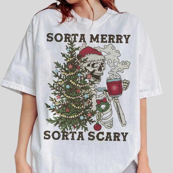 Sorta Merry Sorta Scary Christmas Shirt, Funny Holiday Sweatshirt, Cute Spooky Christmas Gift Idea Hoodie | PodTeesHub.com
