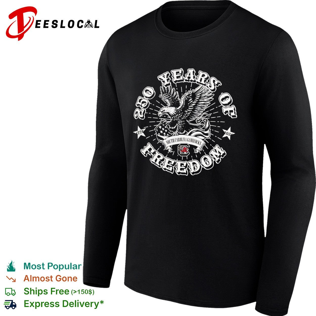 South Carolina Gamecocks 250 Years of Freedom 1776 2026 eagle American flag shirt