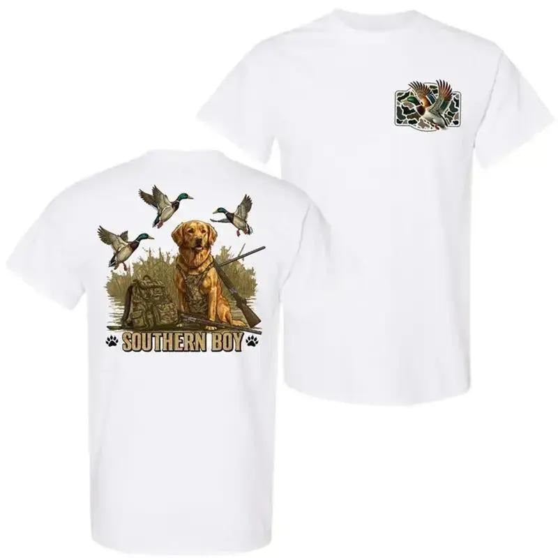 Southern Boy T-Shirt, Hunting Dog & Duck & Gun Graphic T-Shirt, Yellow Lab with Ducks, Perfect for Hunters, Unisex Cotton...