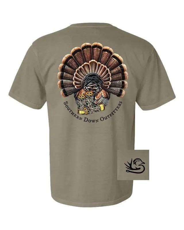 Southern Down Outfitters Camo Turkey Fan Graphic T-Shirt, Soft Breathable Fabric, Casual Unisex Top for Hunting, Back to...