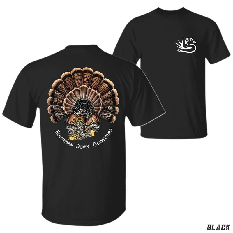 Southern Down Outfitters Turkey Fan Camo Tee Classic Cotton Menswear Tops Short Sleeve Graphic Print Machine Washable...
