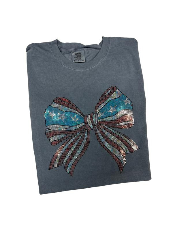 Spangled Patriotic Bow Comfort Colors T-Shirt Hoodie, Sweatshirt | PodTeesHub.com