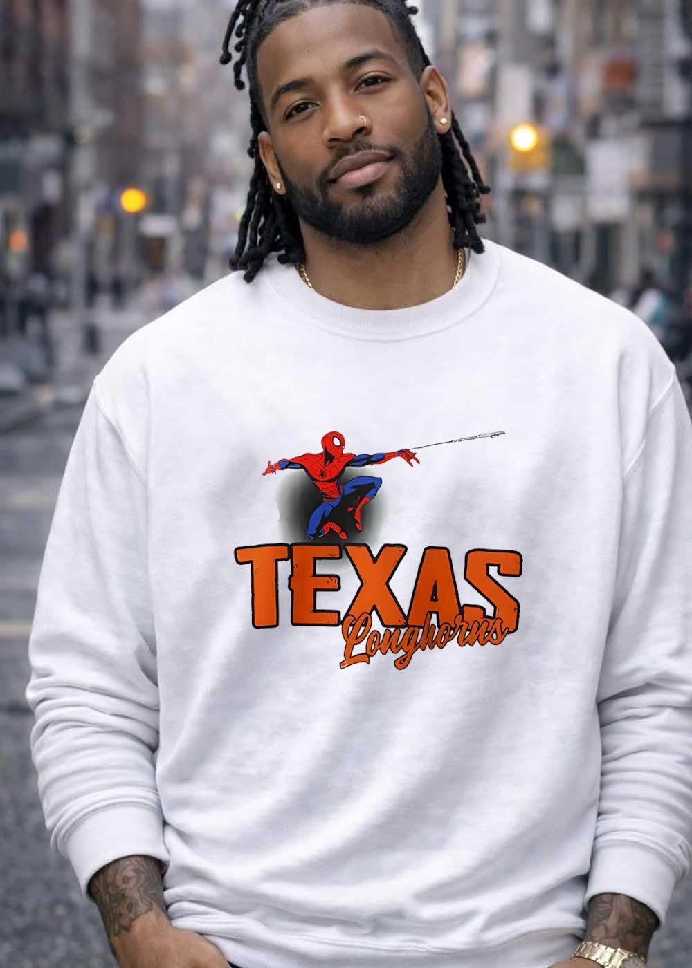 Spider-Man Swinging Texas Longhorns T-Shirt