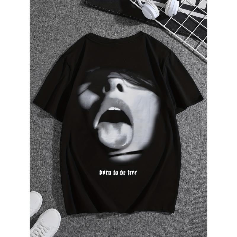 Spit Tongue Graphic Print T-Shirt For Men Casual Short Sleeve Summer Tee In Black Hoodie, Sweatshirt | PodTeesHub.com