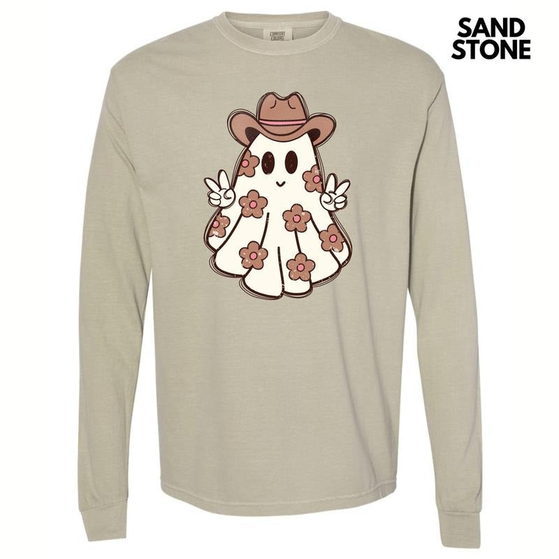Spooky Cowgirl Ghost Long Sleeve Comfort Colors T-Shirt 'NLB' Hoodie, Sweatshirt | PodTeesHub.com