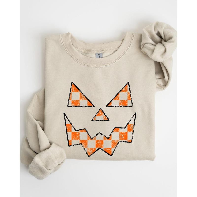 Spooky Jack-o-lantern, Retro Halloween, Pumpkin, Fall, Autumn, Checkered Sweatshirt T-Shirts, Hoodie | PodTeesHub.com