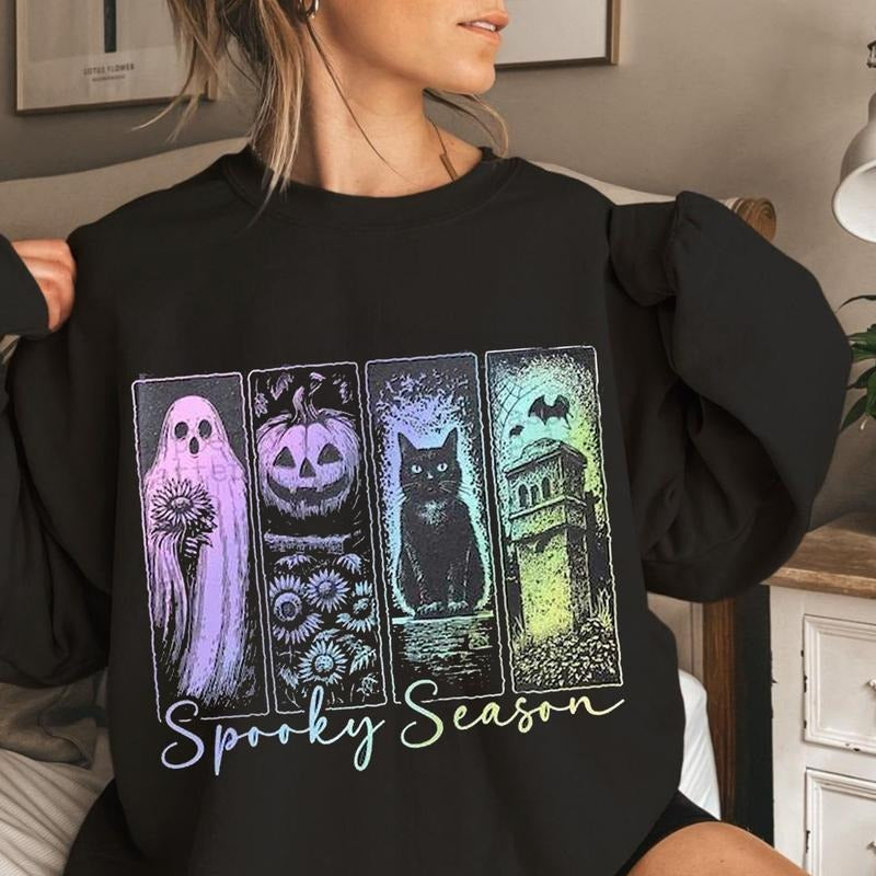 Spooky Season Vintage Halloween Horror Night Sweatshirt, Trendy Spooky Season Shirt, Retro Horror Movie Tee, Halloween...