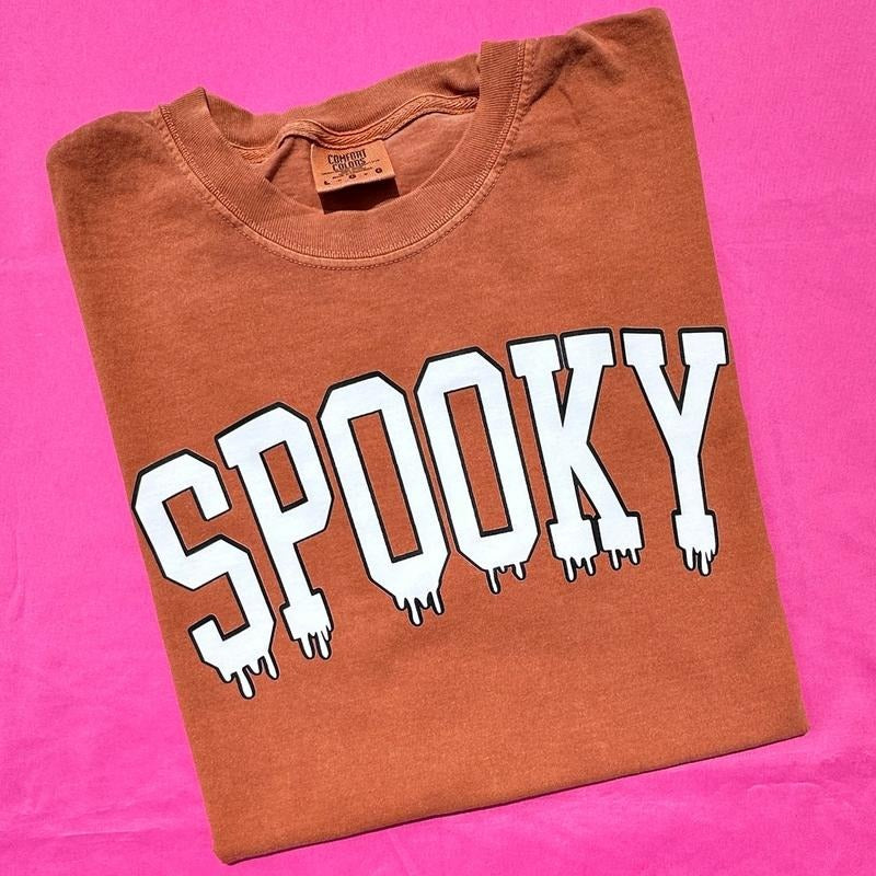 Spooky Varsity Letter Comfort Colors T-Shirt Hoodie, Sweatshirt | PodTeesHub.com