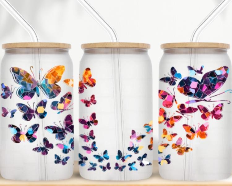 Stained Glass Butterfly 16 oz Matte Glass T-Shirts, Hoodie, Sweatshirt | PodTeesHub.com
