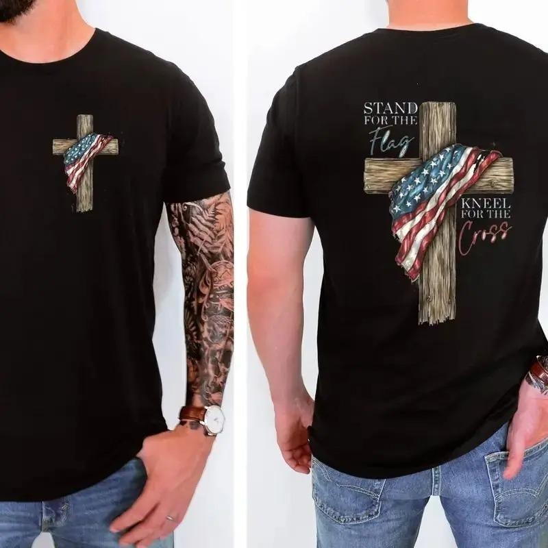 Stand For The Flag Kneel For The Cross 4th Of July T-Shirt, Graphic Cotton Tee for Men Women, Back to School, Casual Top...
