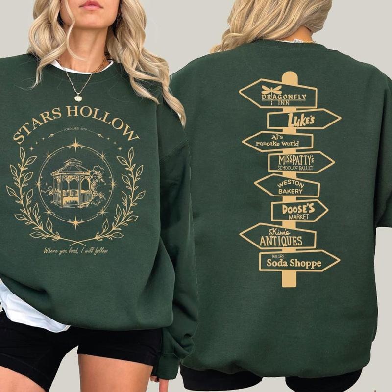 Stars Hollow Two- Sided Sweatshirt,  Back and Front Stars Hollow Hoodie, Lukes Diner Crewneck, Luke's Shirt, Stars Hollow...