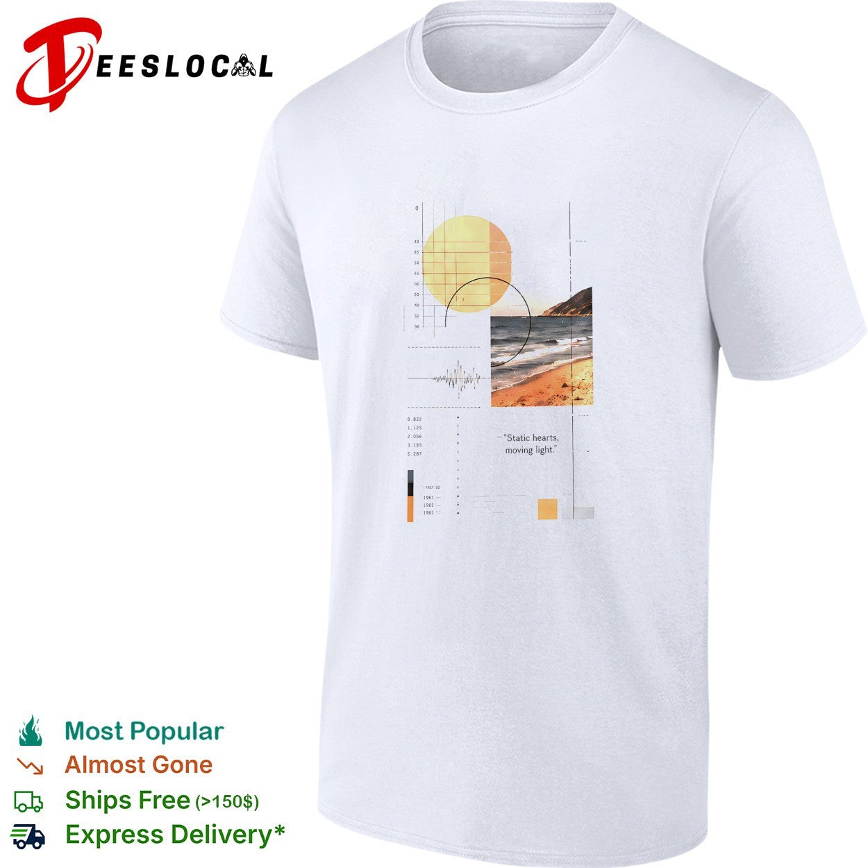 Static hearts moving light beach photo collage shirt