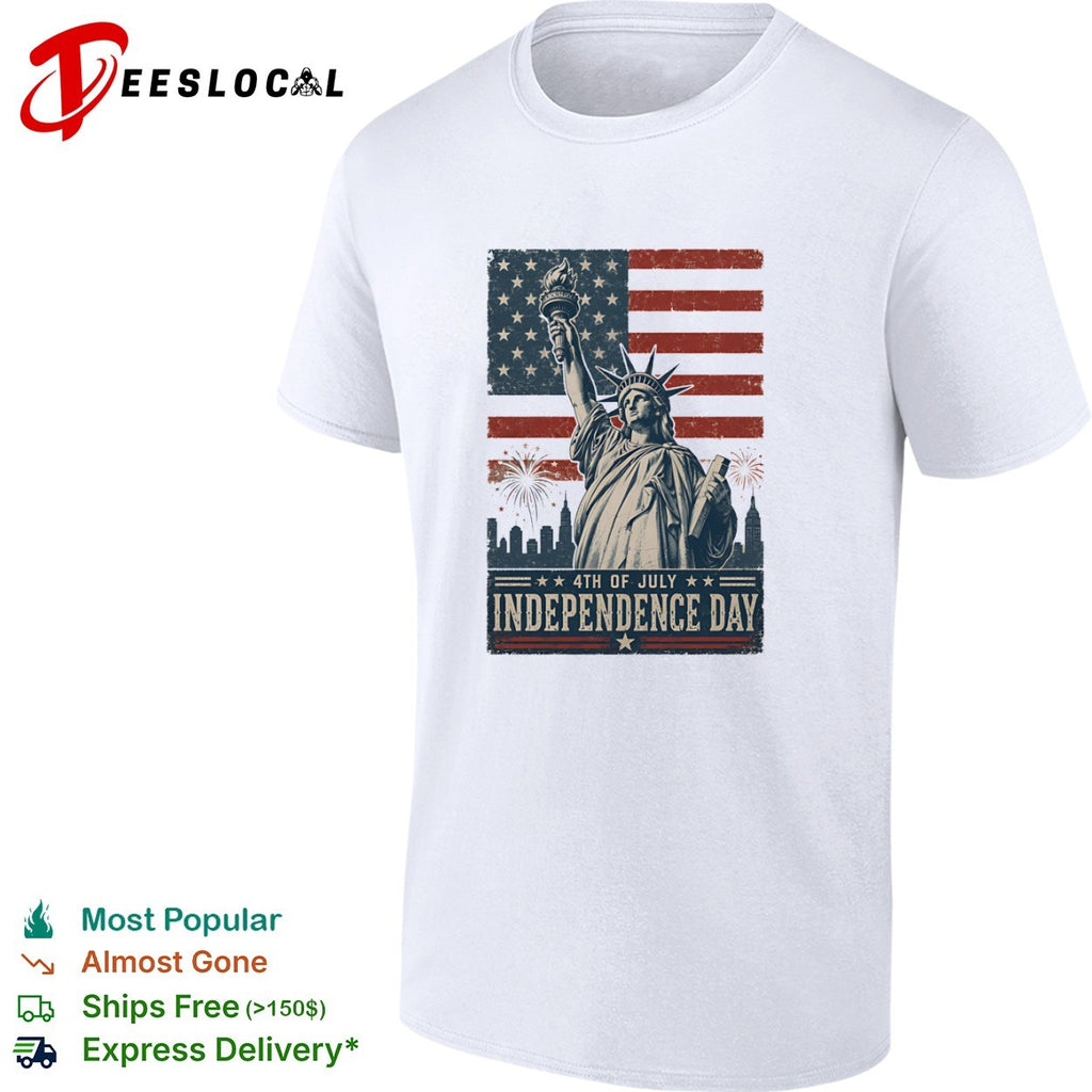 Statue of Liberty 4th of July Independence Day fireworks American flag shirt