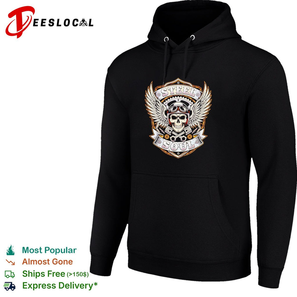 Steel Soul Skull with Wings and Pistons retro shirt