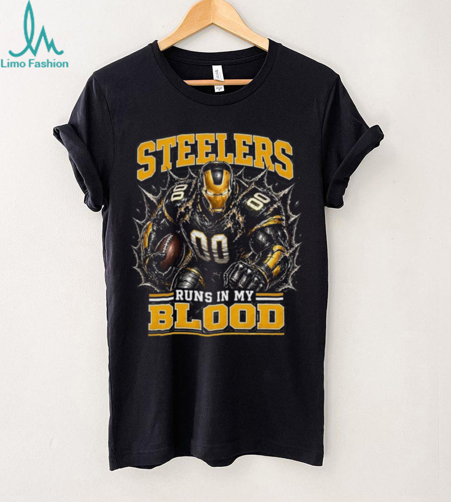 Steelers Football Runs In My Blood Vintage Retro Sports Fan Apparel For Men Women Shirt