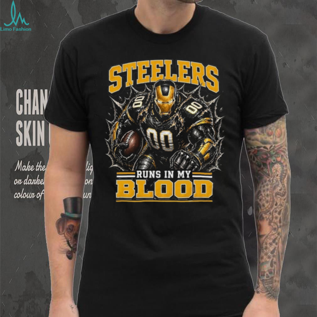 Steelers Football Runs In My Blood Vintage Retro Sports Fan Apparel For Men Women Shirt